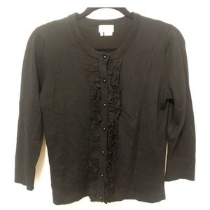 Kate Spade Black 3/4 Sleeve Cardigan with Ruffles